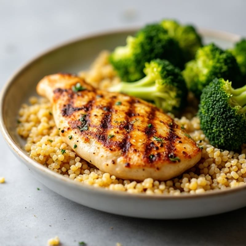 Grilled Lemon-Garlic Chicken Breast with Quinoa and Roasted Broccoli