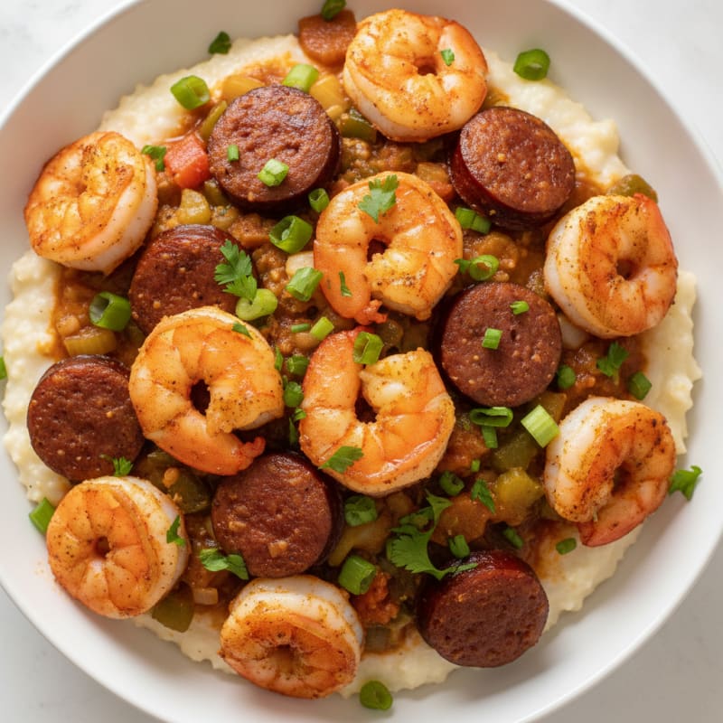 Cajun Shrimp and Grits with Andouille Sausage