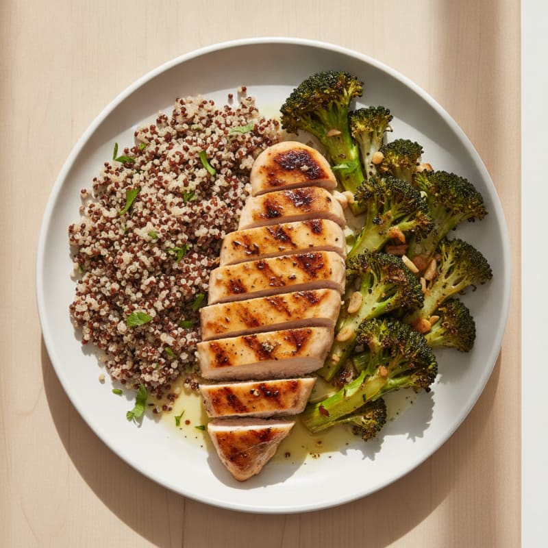 Grilled Chicken Breast with Quinoa and Roasted Broccoli