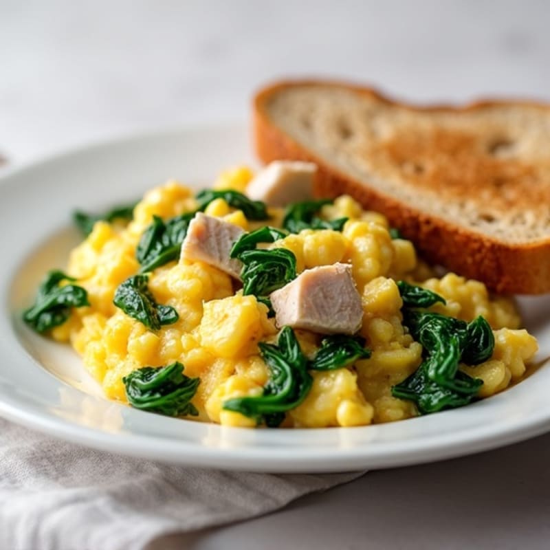 Egg White and Turkey Scramble with Sautéed Spinach