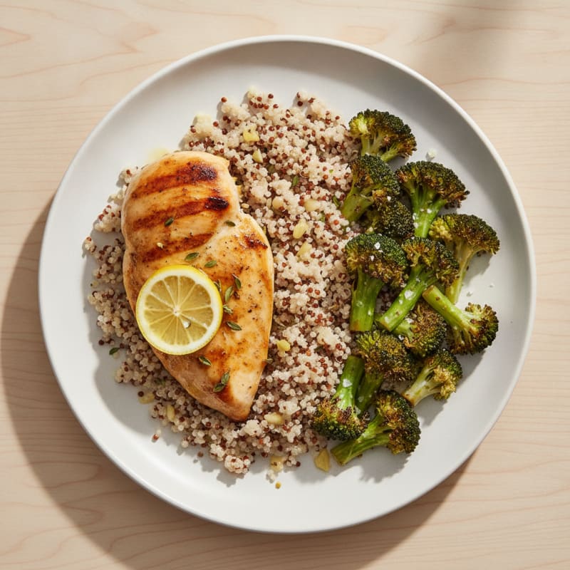 Grilled Chicken Breast with Quinoa and Roasted Broccoli