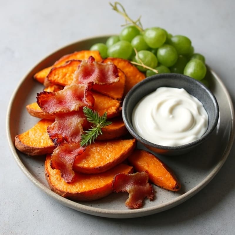 Crispy Sweet Potato Wedges with Turkey Bacon Crumbles
