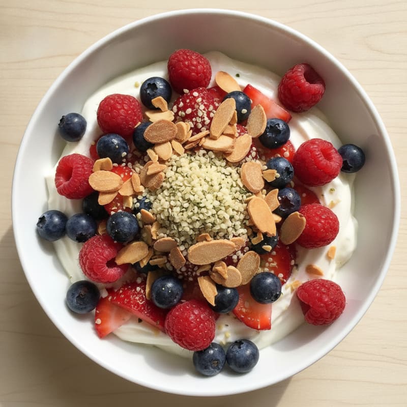 Greek Yogurt Protein Parfait with Mixed Berries and Almonds