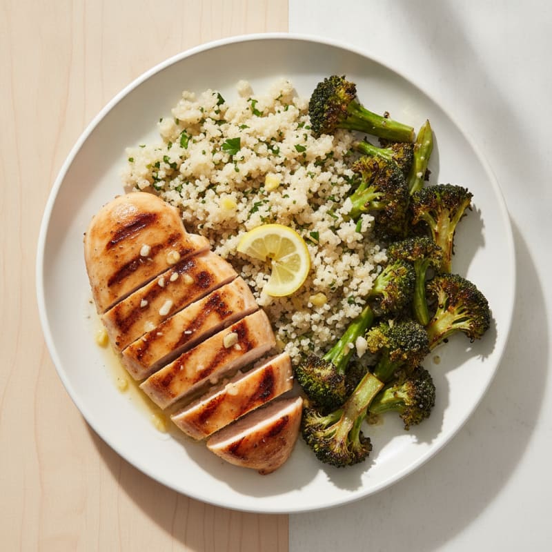 Grilled Chicken Breast with Quinoa and Roasted Broccoli