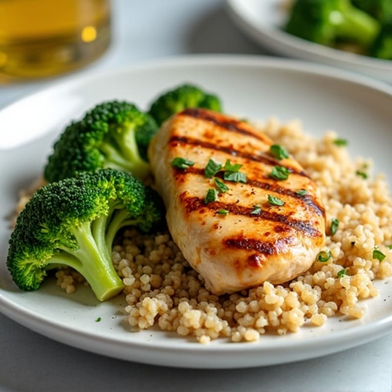 Grilled Chicken Breast with Quinoa and Roasted Broccoli