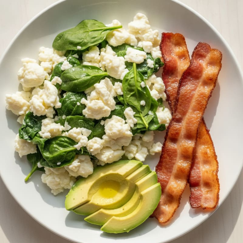 Crispy Turkey Bacon and Egg White Scramble with Spinach