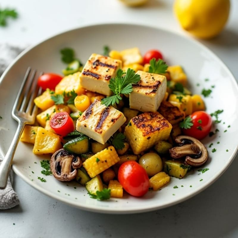 Grilled Paneer and Baby Corn Salad with Roasted Vegetables