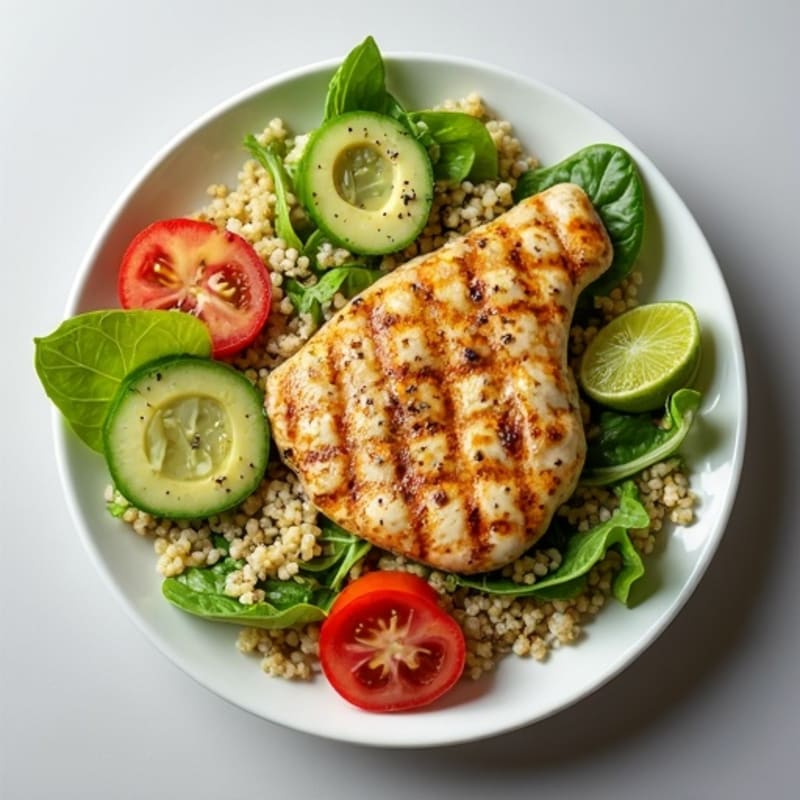 Grilled Chicken Salad with Creamy Avocado Dressing and Quinoa