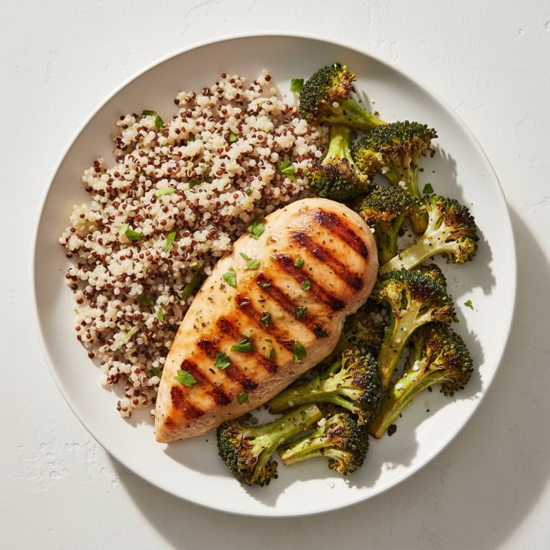 Grilled Chicken Breast with Quinoa and Roasted Broccoli