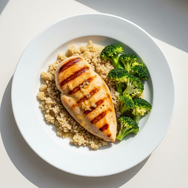 Grilled Chicken Breast with Quinoa and Steamed Broccoli