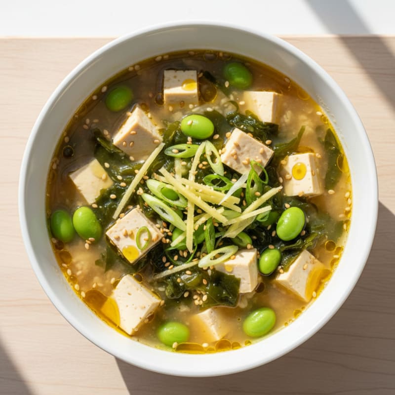 Savory Miso Soup with Tofu and Seaweed