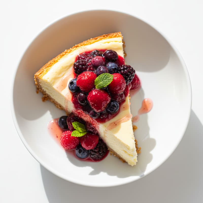 Creamy Greek Yogurt Protein Cheesecake with Mixed Berries