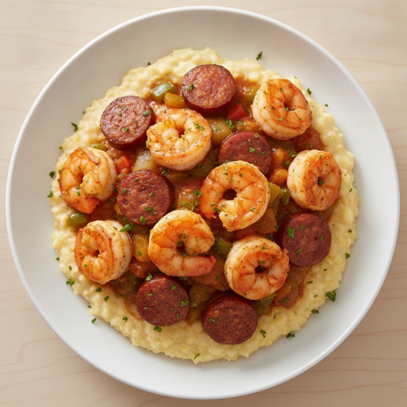 Cajun Shrimp and Grits with Andouille Sausage