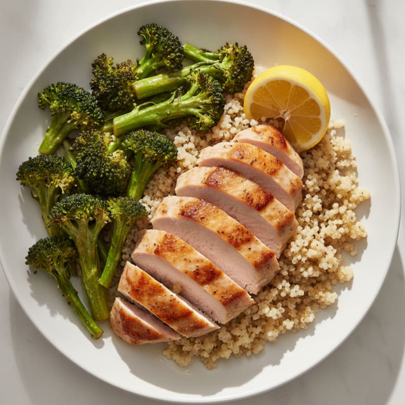 Seared Turkey Breast with Roasted Broccoli and Quinoa