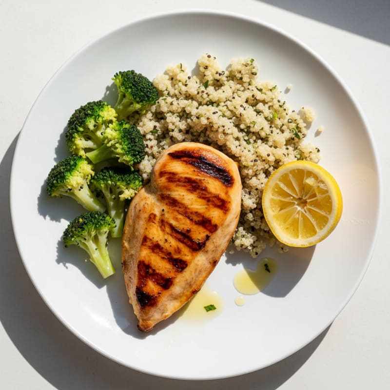 Grilled Chicken Breast with Quinoa and Steamed Broccoli