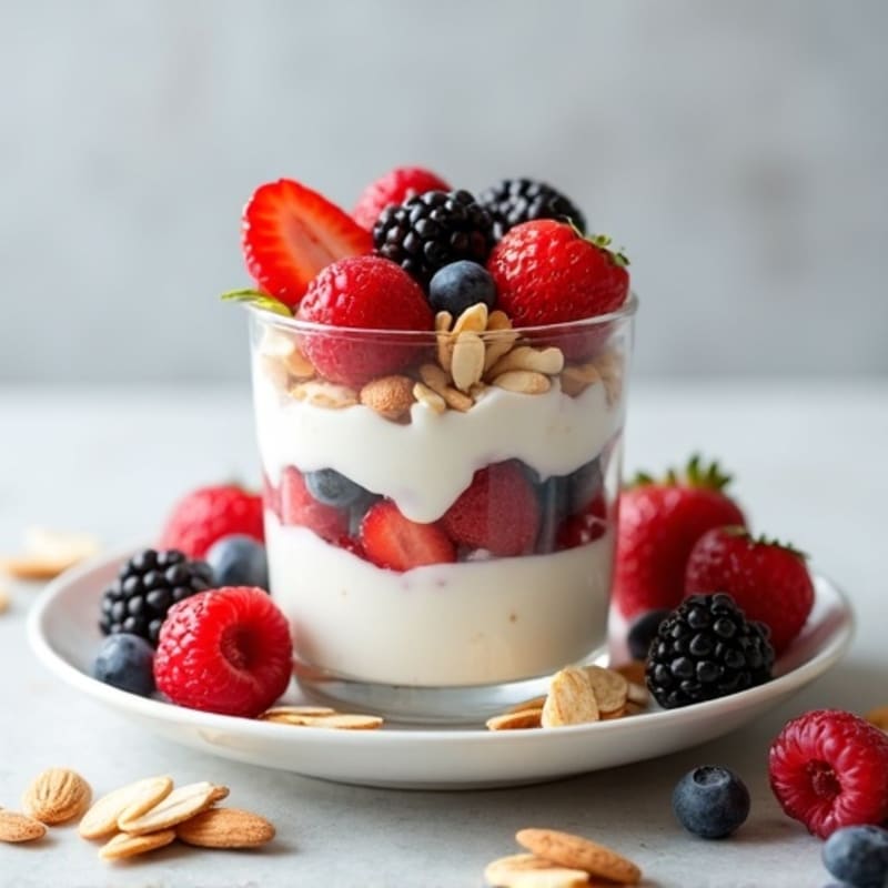 Greek Yogurt Protein Parfait with Mixed Berries and Almonds