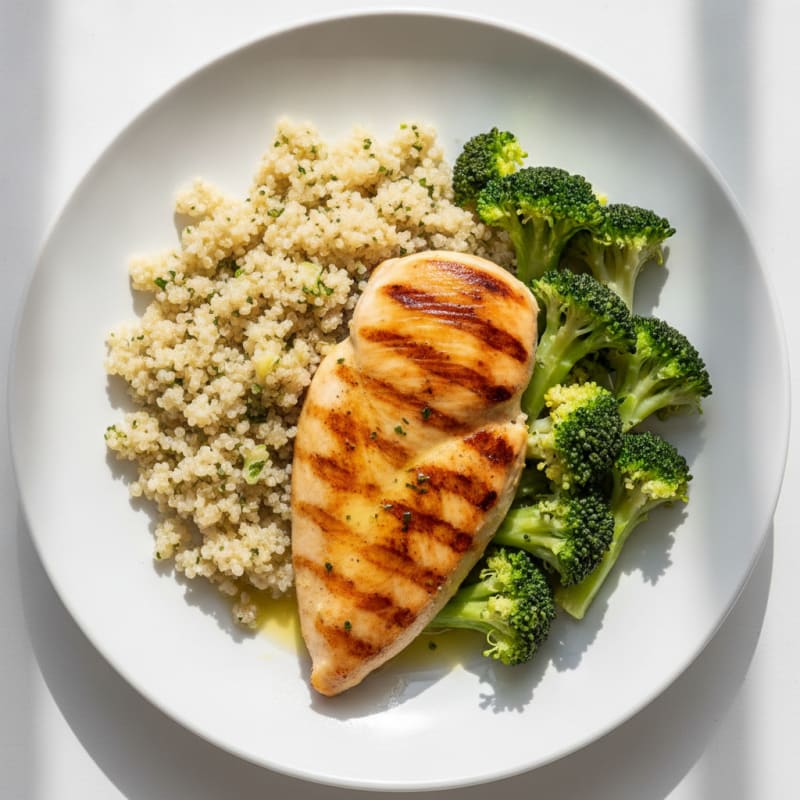 Grilled Chicken Breast with Quinoa and Steamed Broccoli