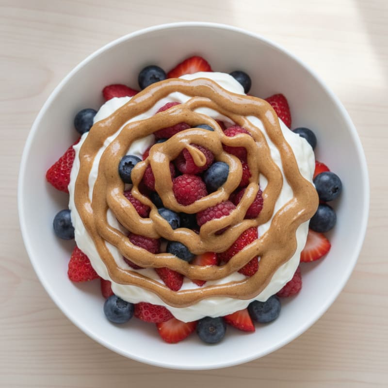 Greek Yogurt Protein Parfait with Mixed Berries and Almond Butter