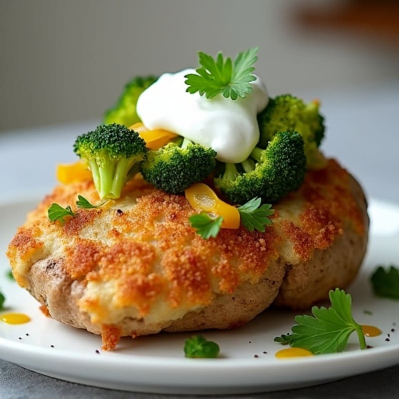Crispy Chicken and Roasted Broccoli Loaded Baked Potato