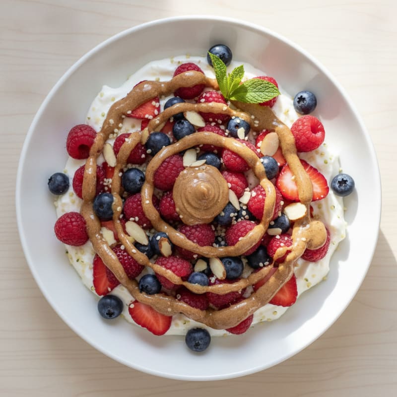 Greek Yogurt Protein Parfait with Mixed Berries and Almond Butter