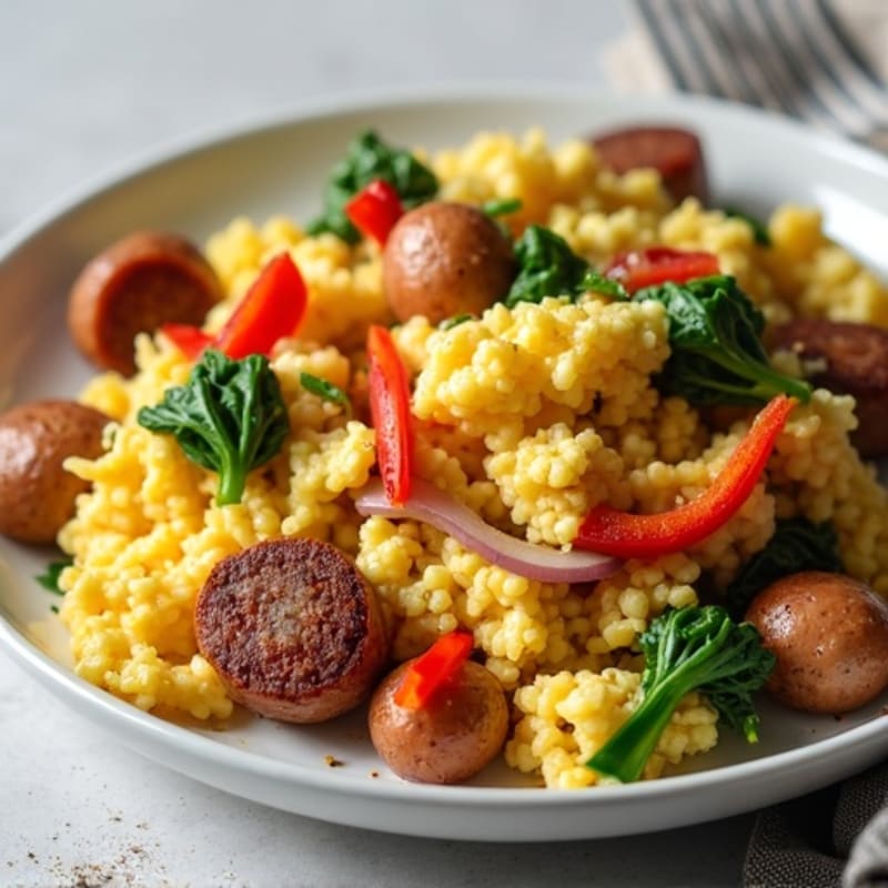 Egg White Veggie Scramble with Turkey Sausage