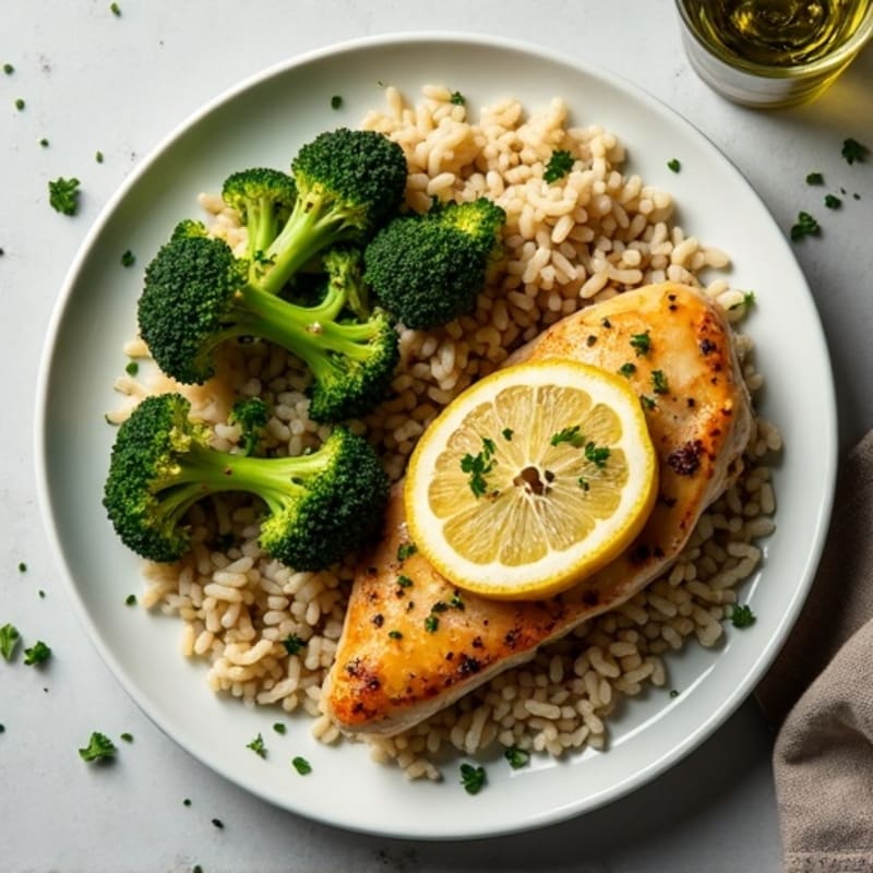 Sheet Pan Lemon Herb Chicken with Roasted Broccoli and Fluffy Brown Rice