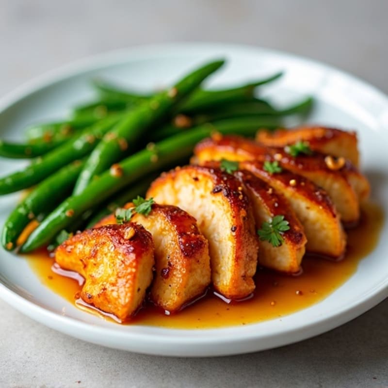 Sticky Low-Calorie Orange Chicken with Steamed Green Beans