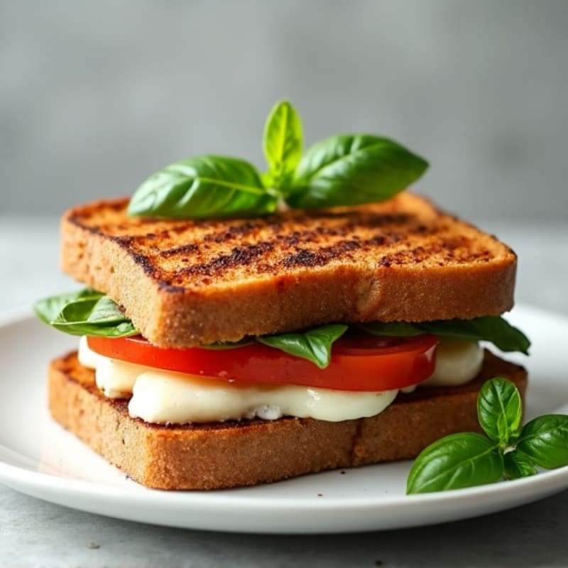 Grilled Whole Wheat Tomato Mozzarella Sandwich with Fresh Basil