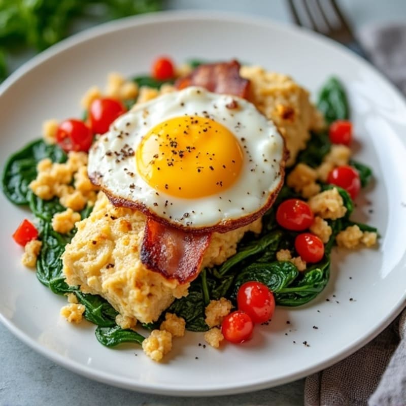 Cottage Cheese Scramble with Spinach and Turkey Bacon
