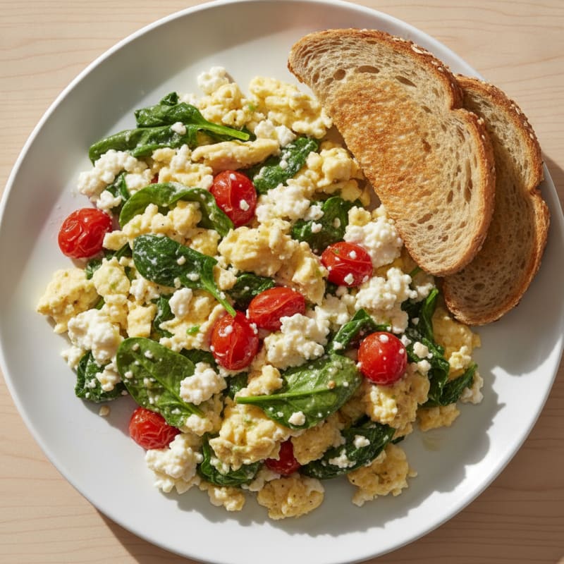 Cottage Cheese Scramble with Spinach and Cherry Tomatoes