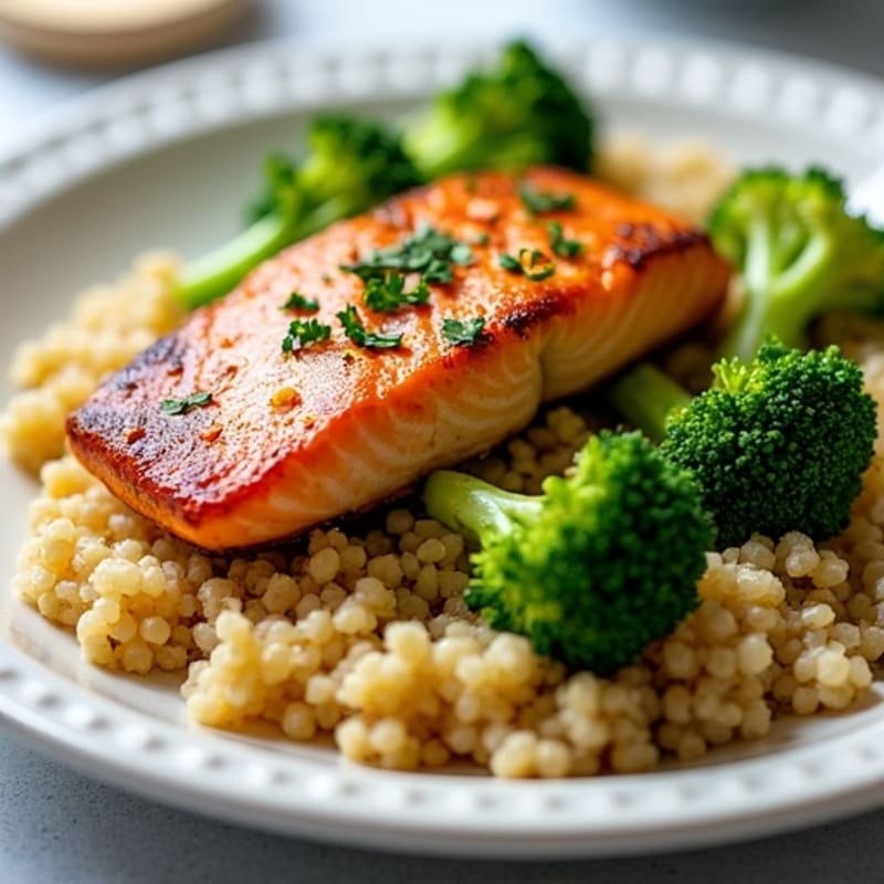 Seared Salmon with Steamed Broccoli and Quinoa