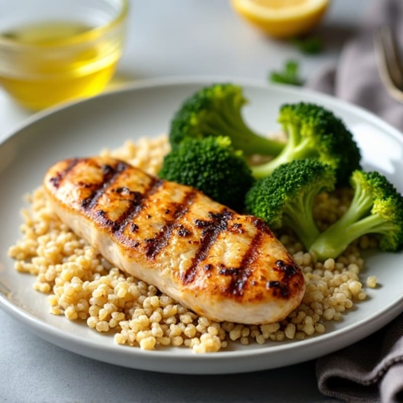 Grilled Chicken Breast with Quinoa and Roasted Broccoli