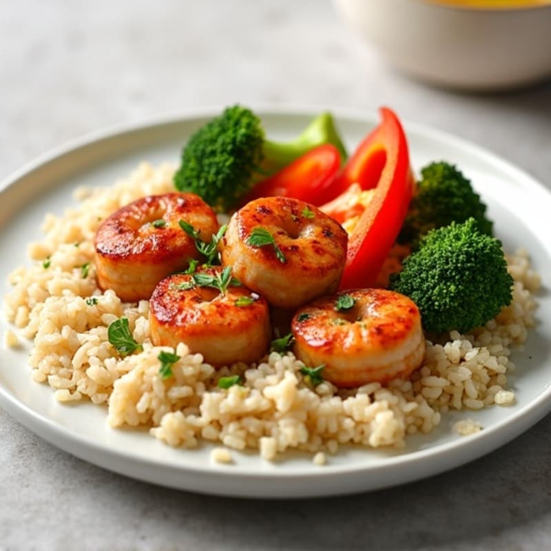 Spicy Lean Chicken Shrimp Sausage with Rice and Vegetables
