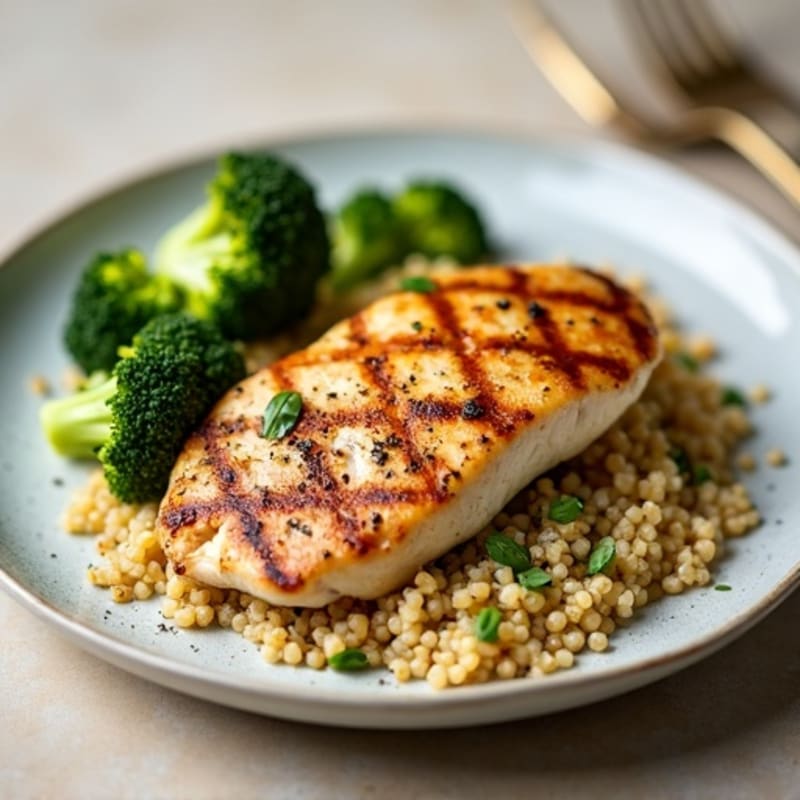 Grilled Chicken Breast with Quinoa and Roasted Broccoli