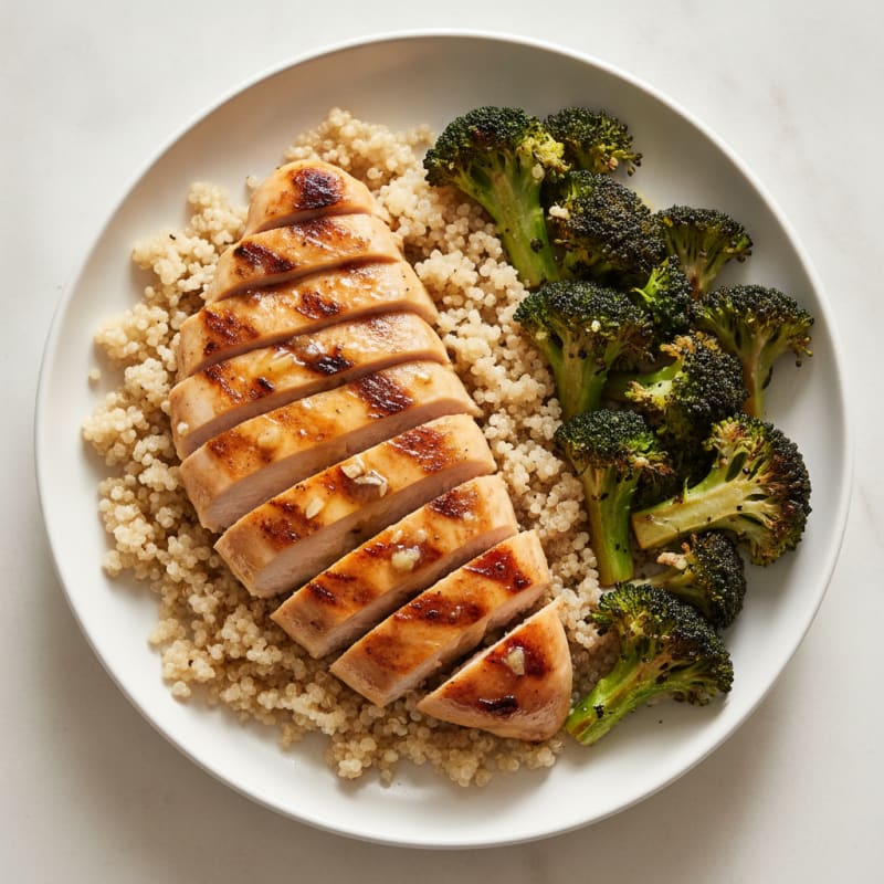 Grilled Chicken Breast with Quinoa and Roasted Broccoli