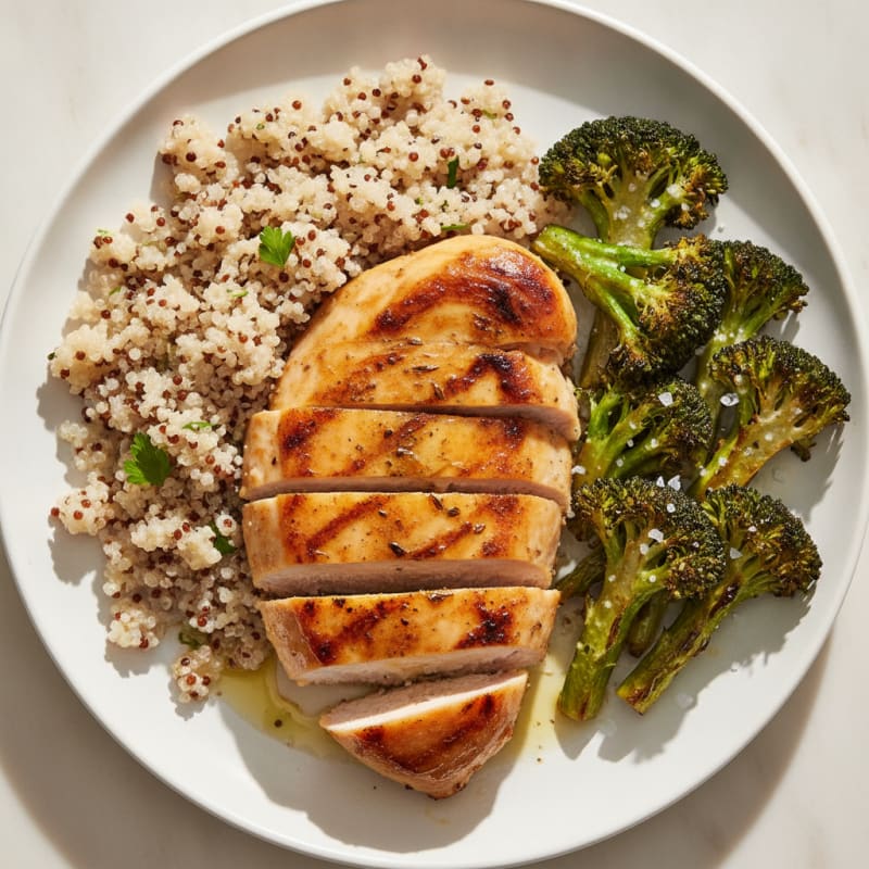 Grilled Chicken Breast with Quinoa and Roasted Broccoli