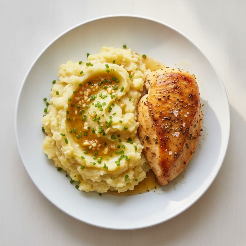 Buttery Garlic Mashed Potatoes with Herb-Roasted Chicken
