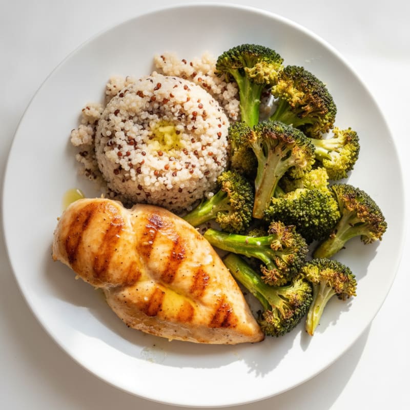 Grilled Chicken Breast with Roasted Broccoli and Quinoa