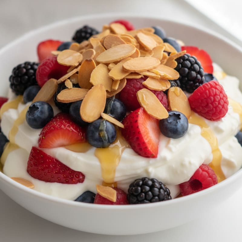 Greek Yogurt Protein Parfait with Mixed Berries and Almonds