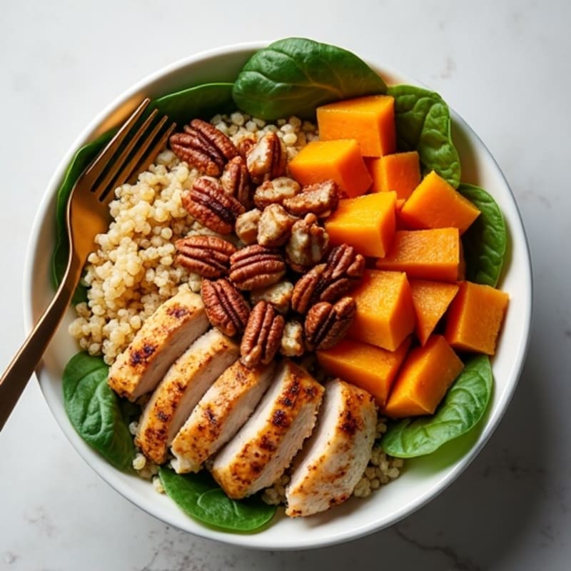 Roasted Pumpkin Quinoa Bowl with Maple-Spiced Pecans