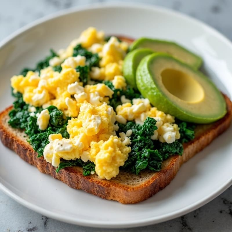 Egg White and Spinach Scramble with Cottage Cheese and Avocado Toast