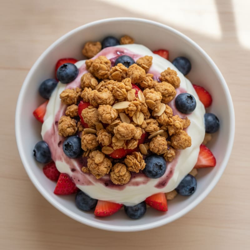 Creamy Greek Yogurt Parfait with Mixed Berries and Protein Granola