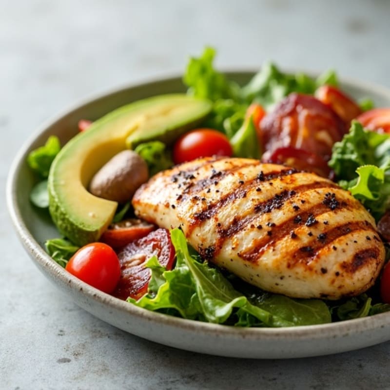 Grilled Chicken BLT Salad with Creamy Avocado Dressing