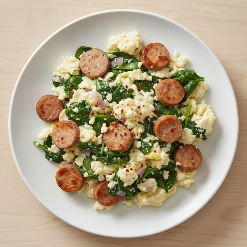 Egg White Scramble with Turkey Sausage and Spinach