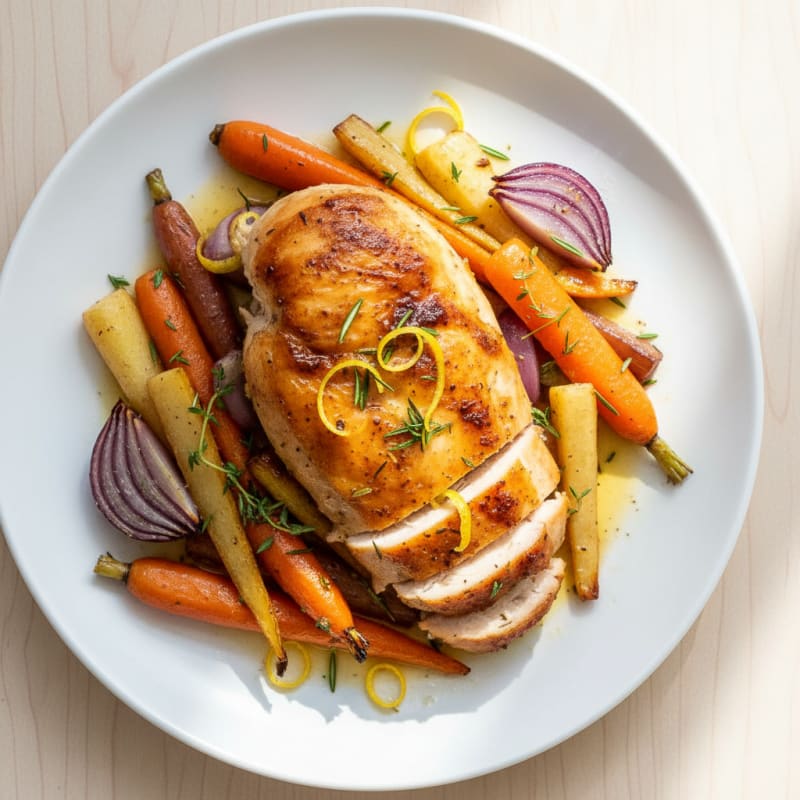 Tender Lemon-Herb Roasted Chicken with Root Vegetables