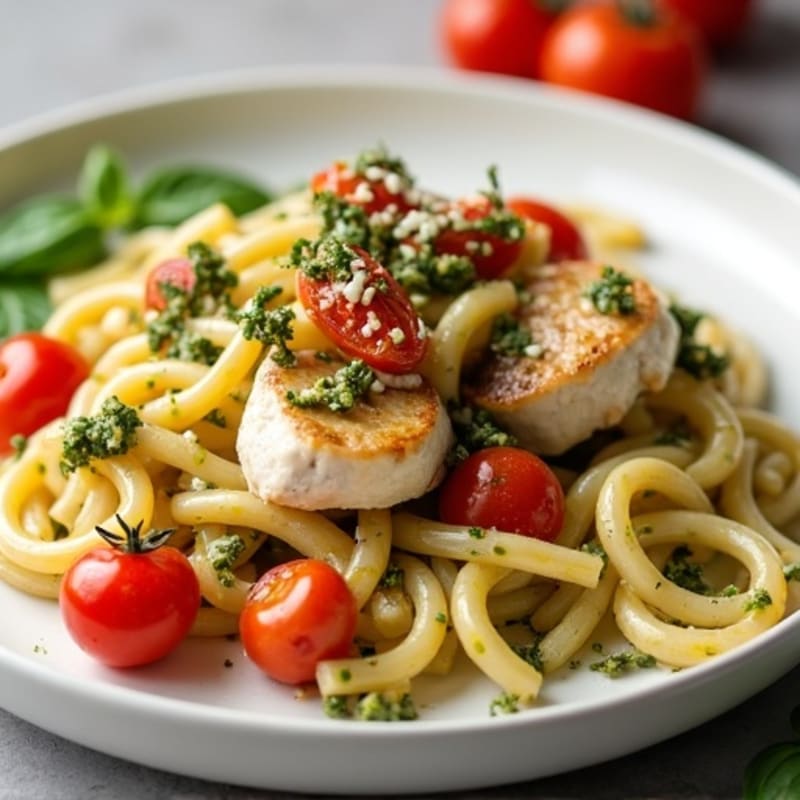 Creamy Chicken Pesto Pasta with Blistered Tomatoes