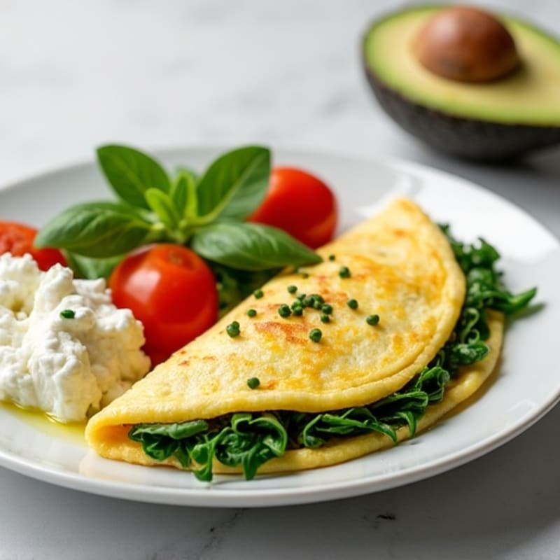 Egg White Spinach Omelette with Cottage Cheese and Cherry Tomatoes