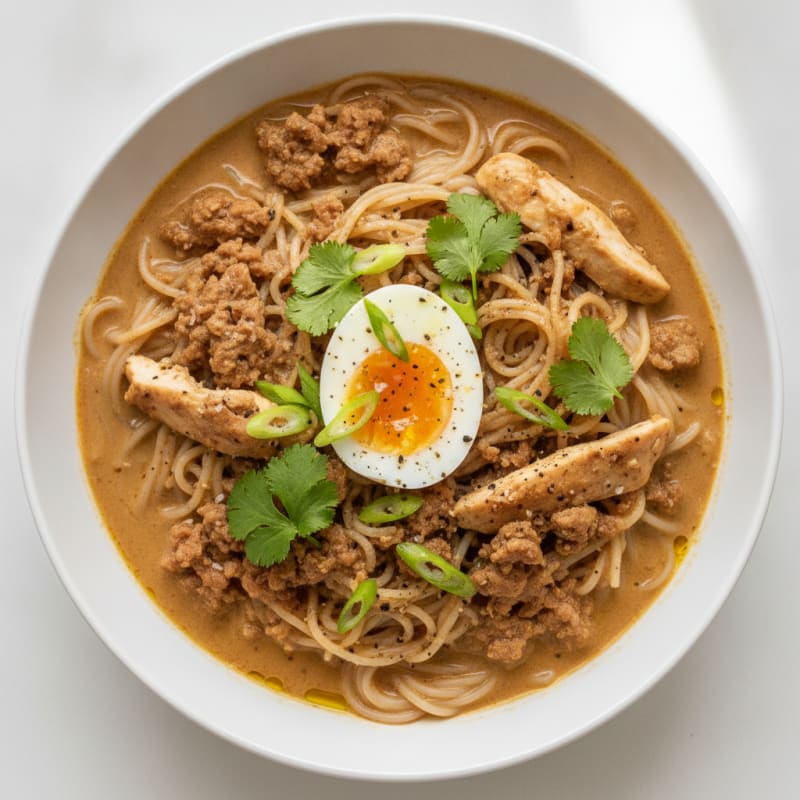Peanut-Miso Pork and Chicken Noodle Bowl