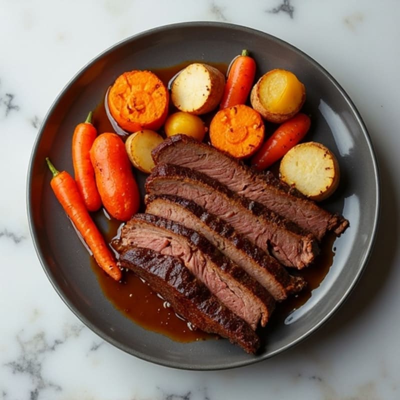 Slow-Cooked Smoky Brisket with Roasted Root Vegetables