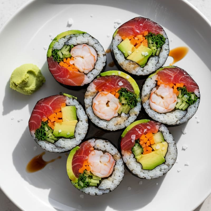 Rainbow Sushi Rolls with Wasabi